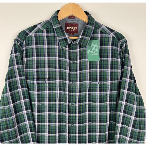 Alesbury Denail Doublecloth Mens XL Workshirt Green Blue Plaid Stitch Fix Pocket - Picture 1 of 8